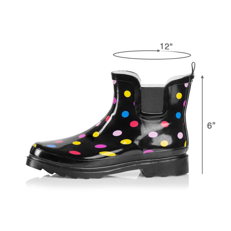 NORTY - Womens Ankle Rain Boots - Ladies Waterproof Winter Spring Garden Boot runs Â½ size large Polka Dot Black Multicolored Size 9 - Image 3